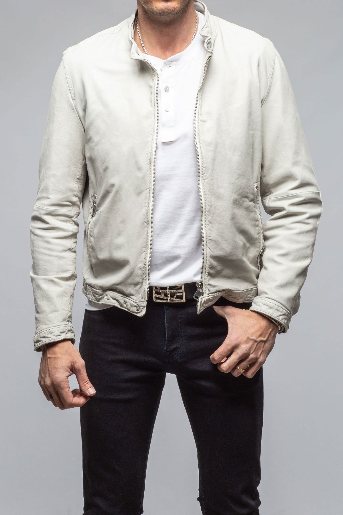 Scout Moto Jacket In White | Mens - Outerwear - Leather | Gimo's