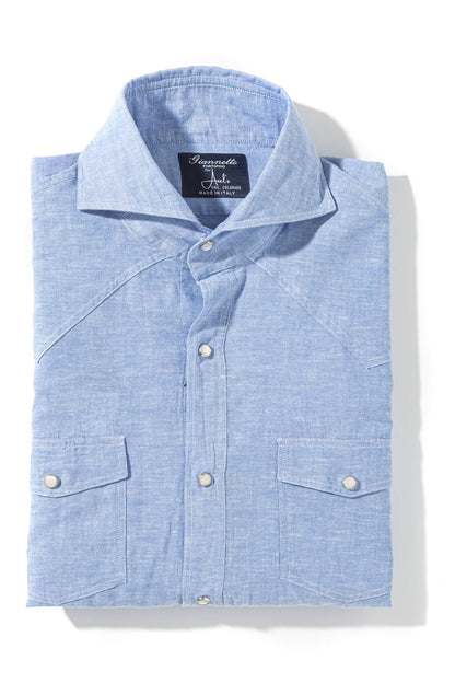 Blanton Linen Cotton Solid Shirt In Blue | Mens - Shirts - Dress | Giannetto Portofino