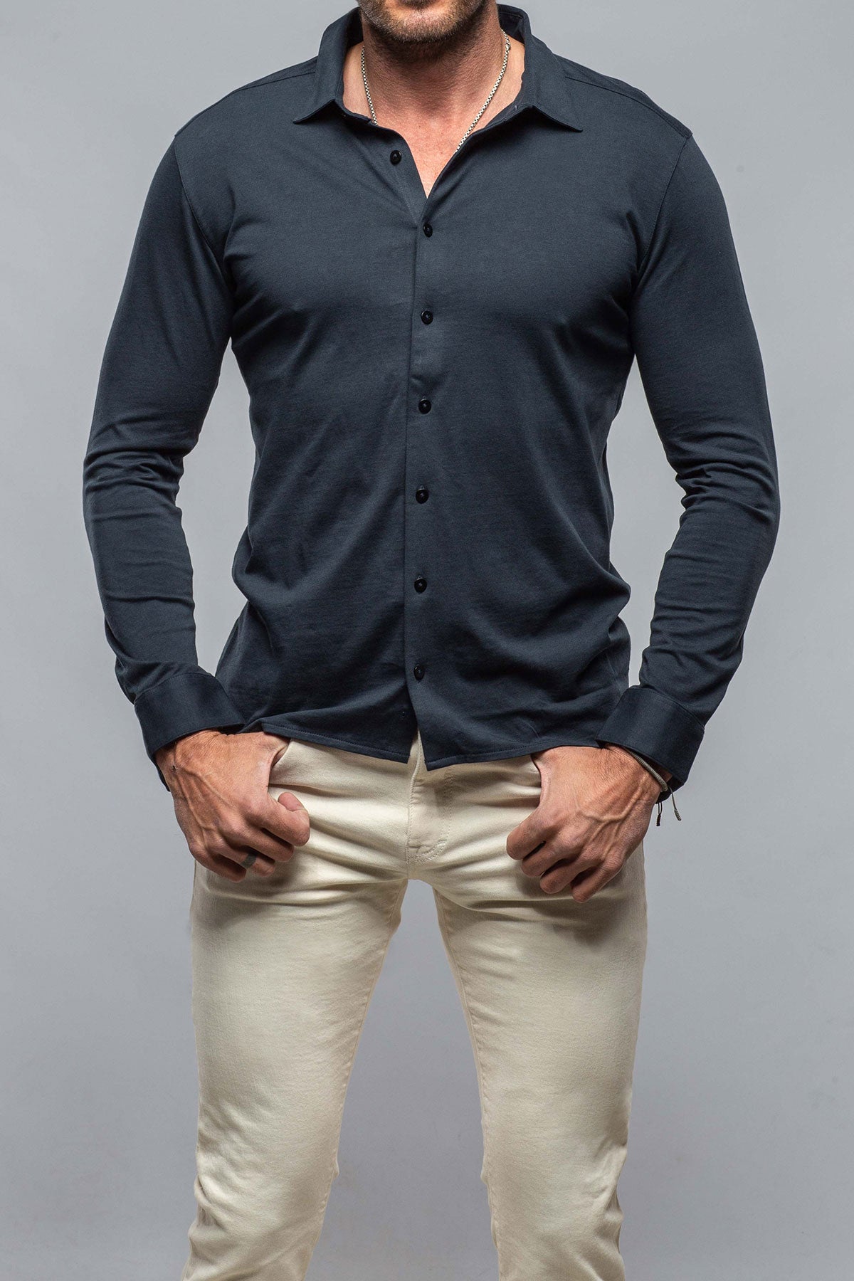 Cambria Button Up Polo in Navy | Mens - Shirts - Polos | Georg Roth