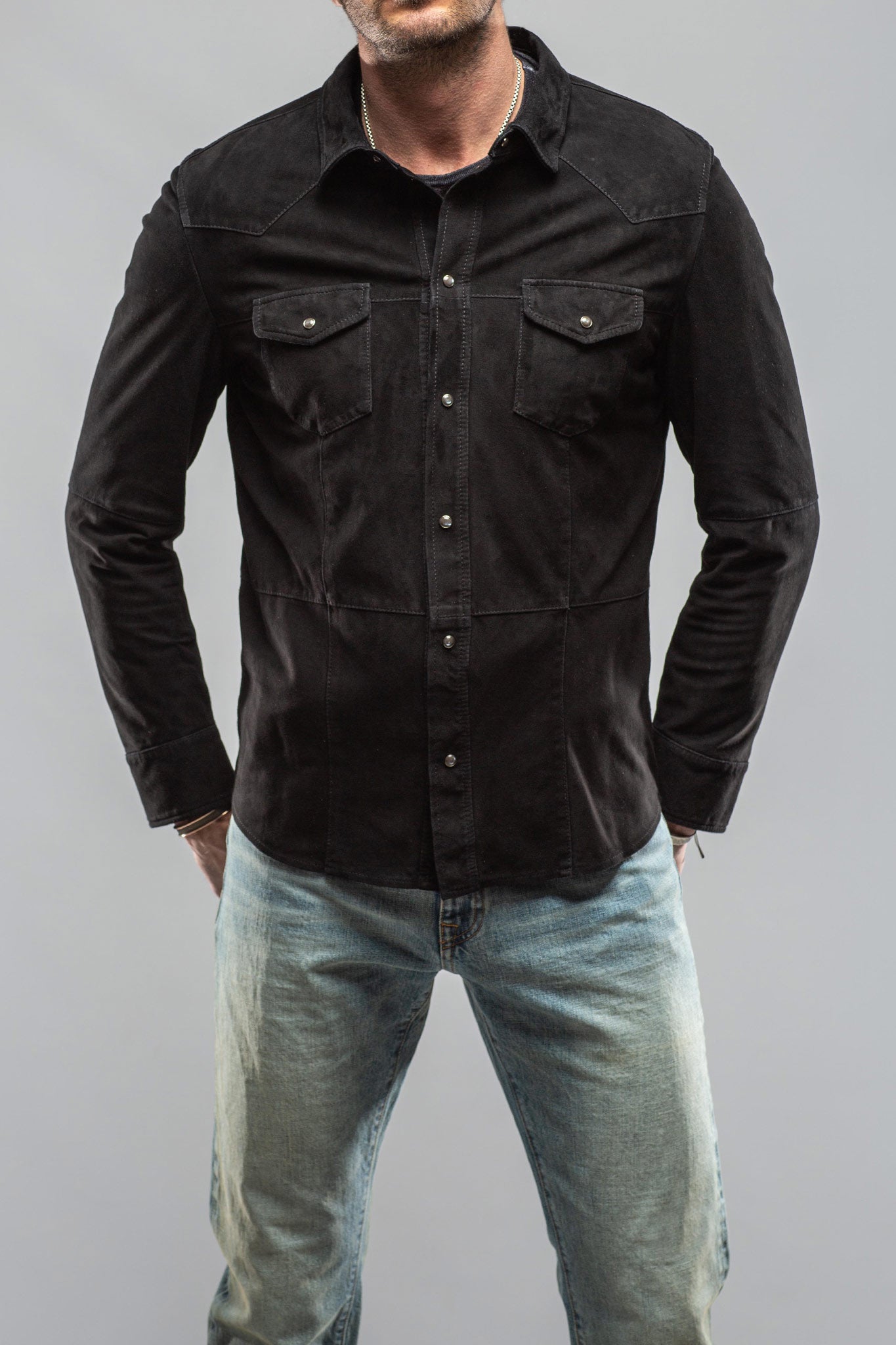 Este Suede Snap Shirt In Black | Mens - Outerwear - Leather | Gimo's