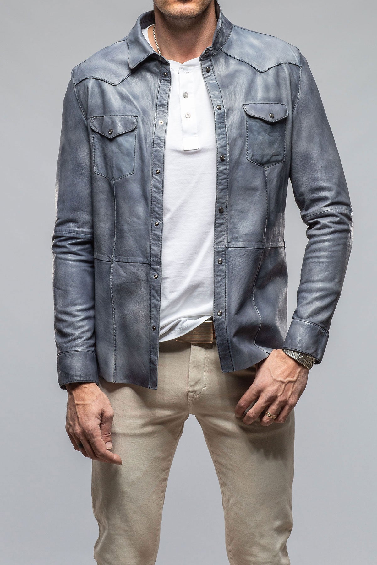 Shadow Leather Shirt In Blue