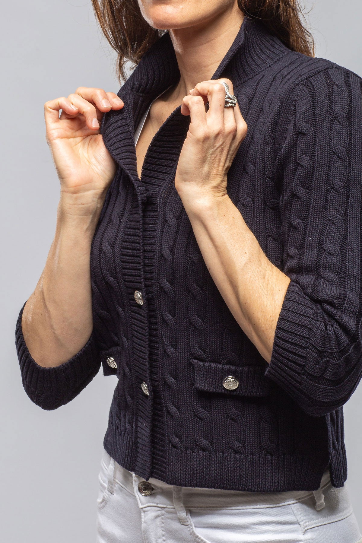 Naxos Short Sweater In Navy | Ladies - Sweaters | Amina Rubinacci