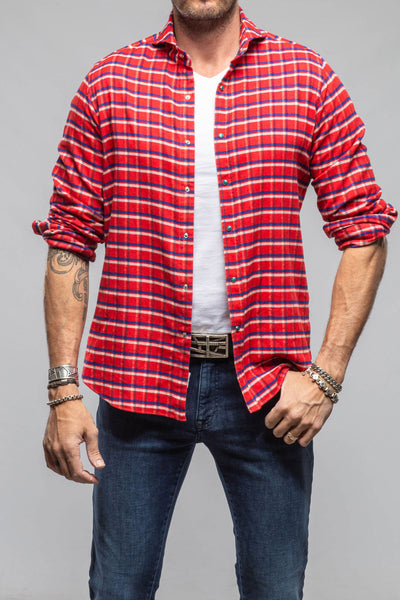 Harmony Check Flannel Snap Shirt In Red Navy