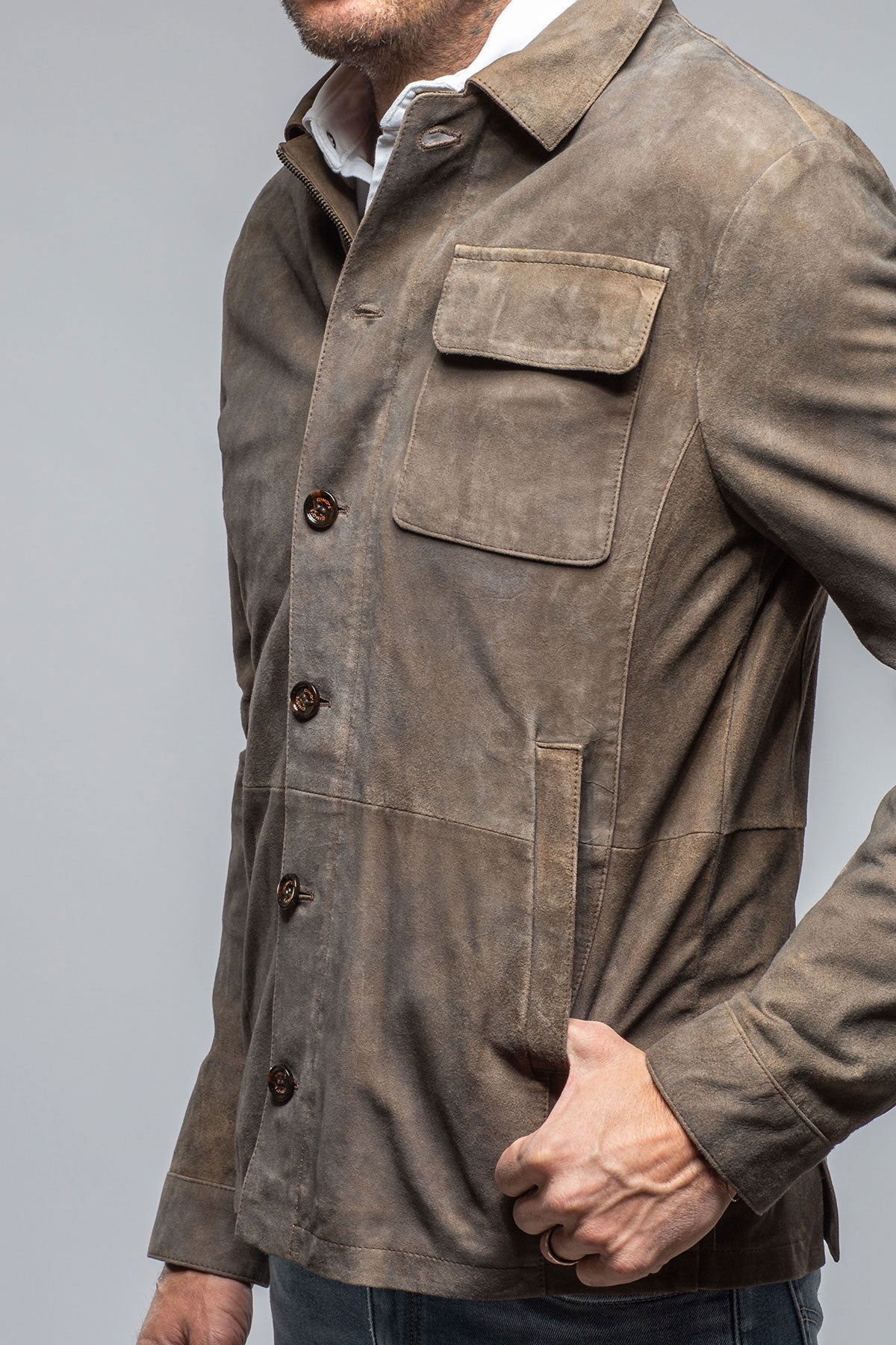 Oakley Suede Shirt Jacket In Mushroom