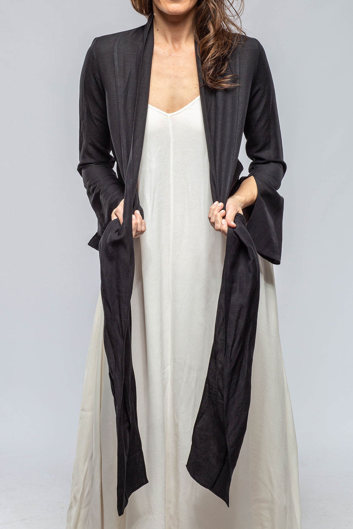 Myana Wrap Linen Blouse In Black