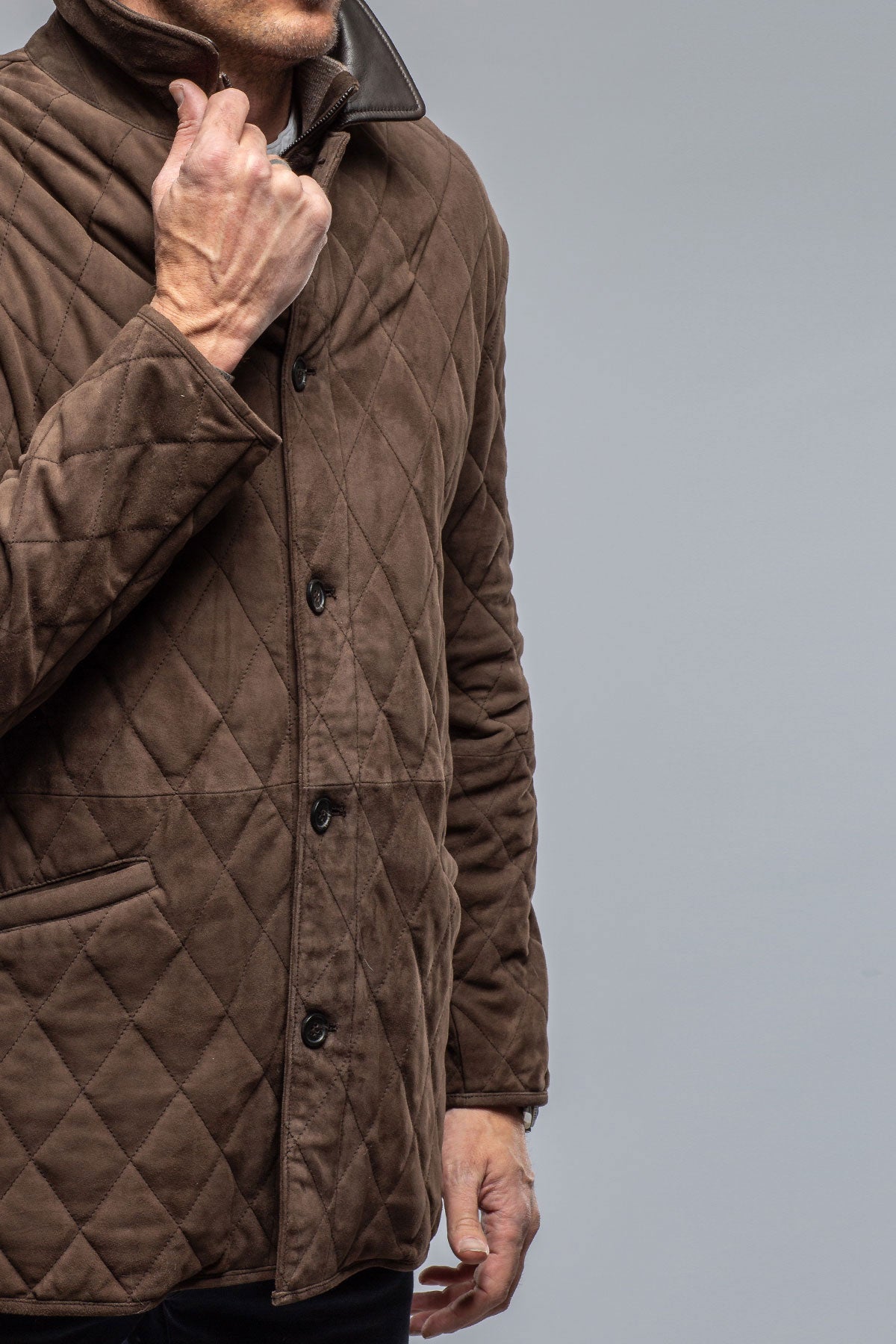 Mattison Quilted Goat Suede Coat | Samples - Mens - Outerwear - Leather | DiBello