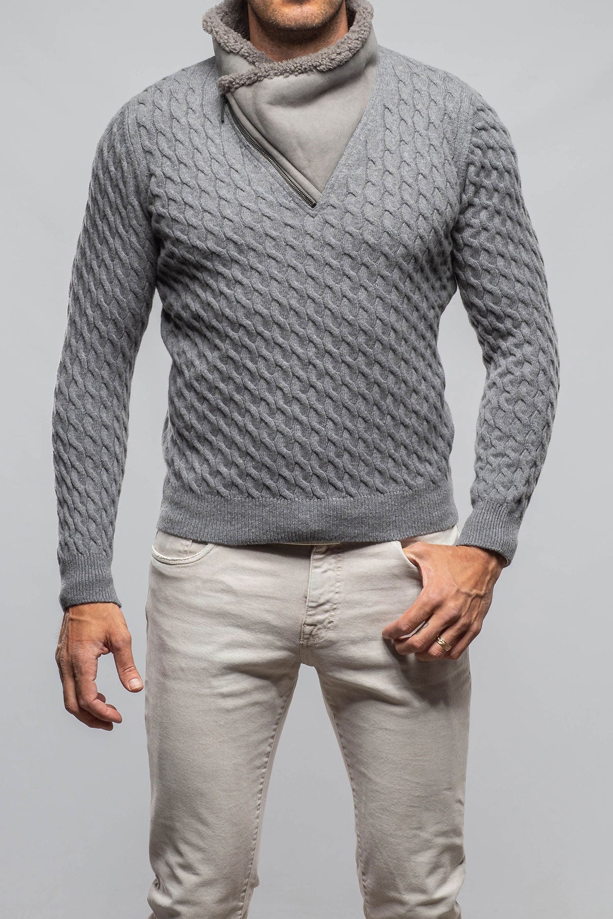 Timbers Cashmere Shearling Sweater In Grey