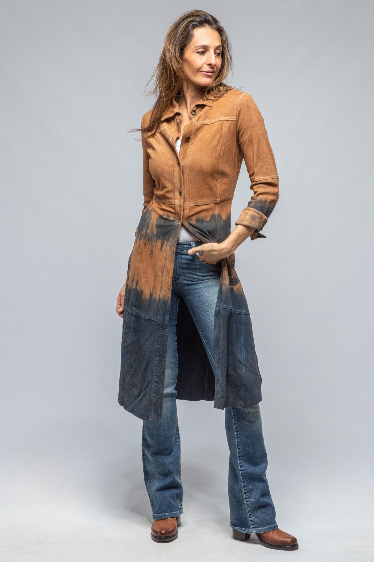 Oasis Tie Dye Long Suede Duster | Ladies - Outerwear - Leather | Roncarati