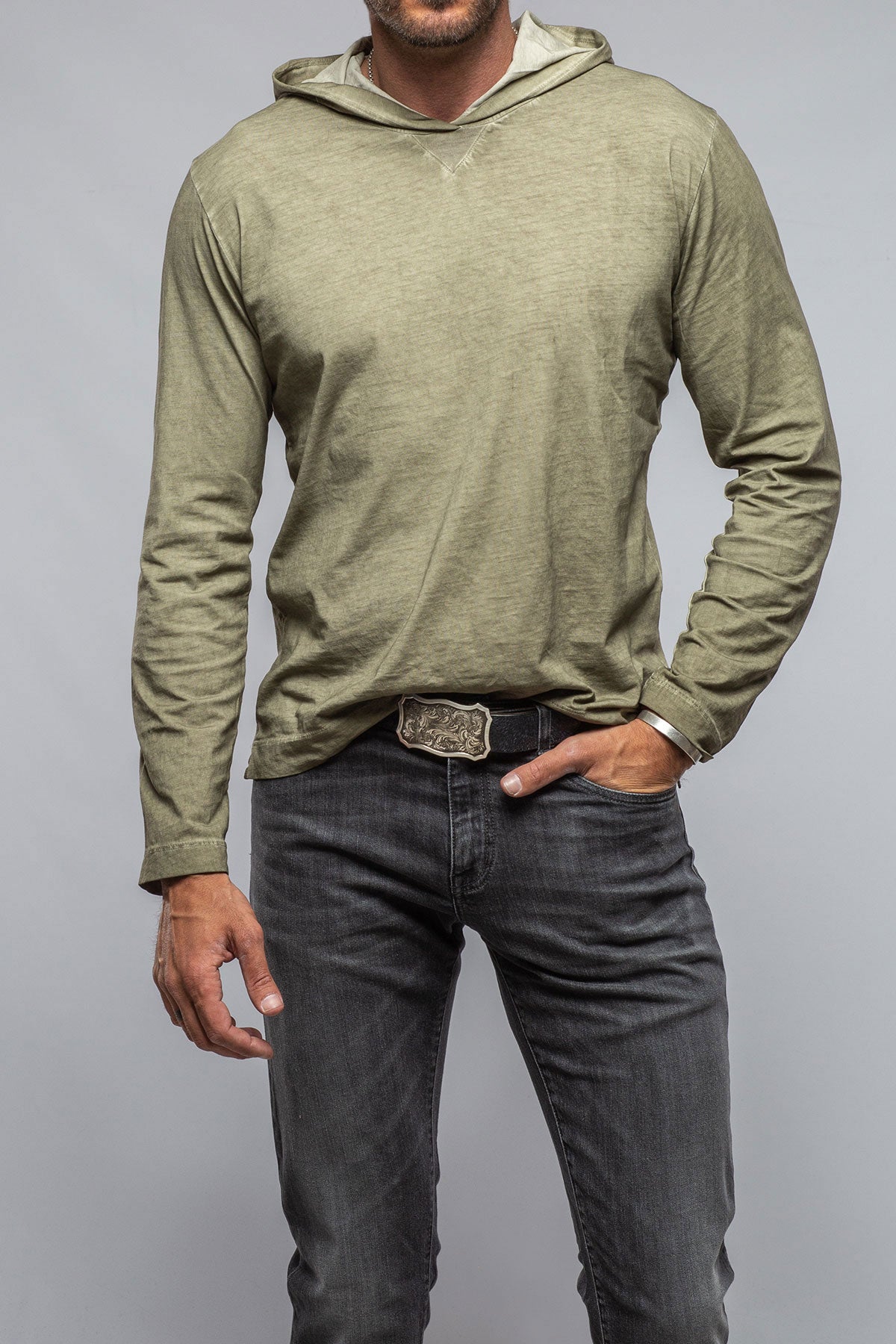 Ventura Hooded Tee in Moss | Mens - Shirts - T-Shirts | Gimo's Cotton
