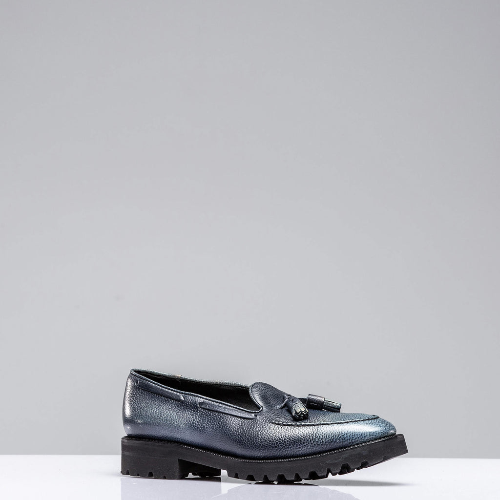 Norman Vilalta Pebble Grain Derby Loafer in Blue | Mens - Shoes