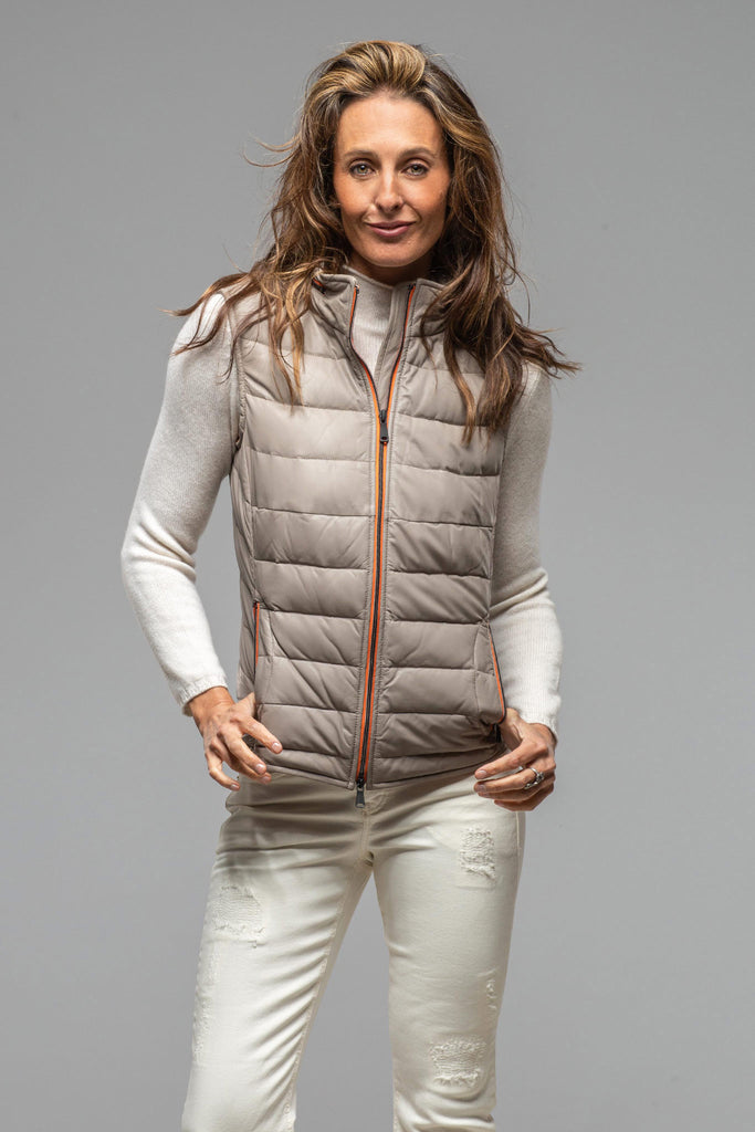 Pompea Quilted Leather Vest In Taupe w Orange | Ladies - Outerwear - Leather