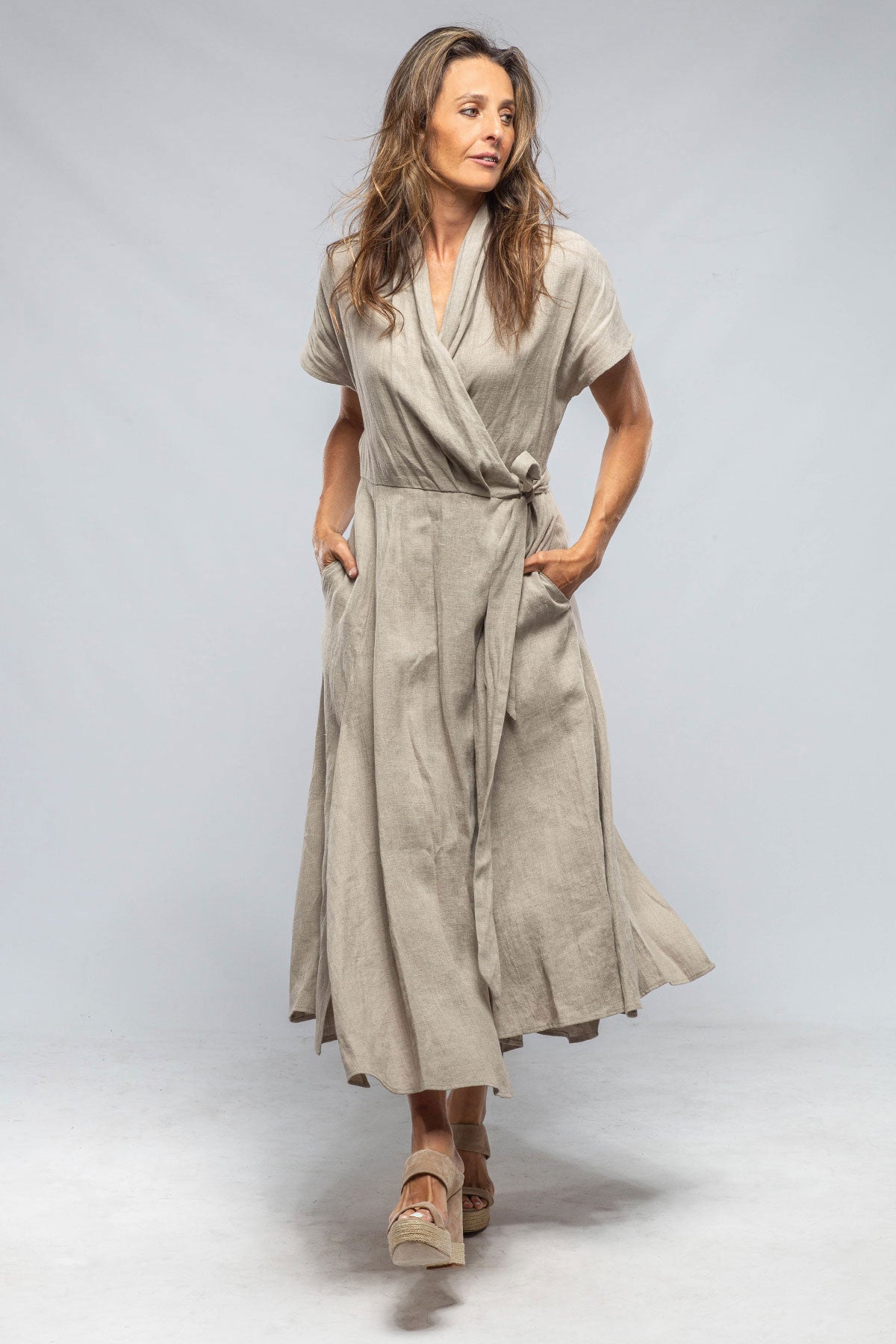 Provence Wrap Linen Dress In Taupe | Ladies - Dresses | VOZ