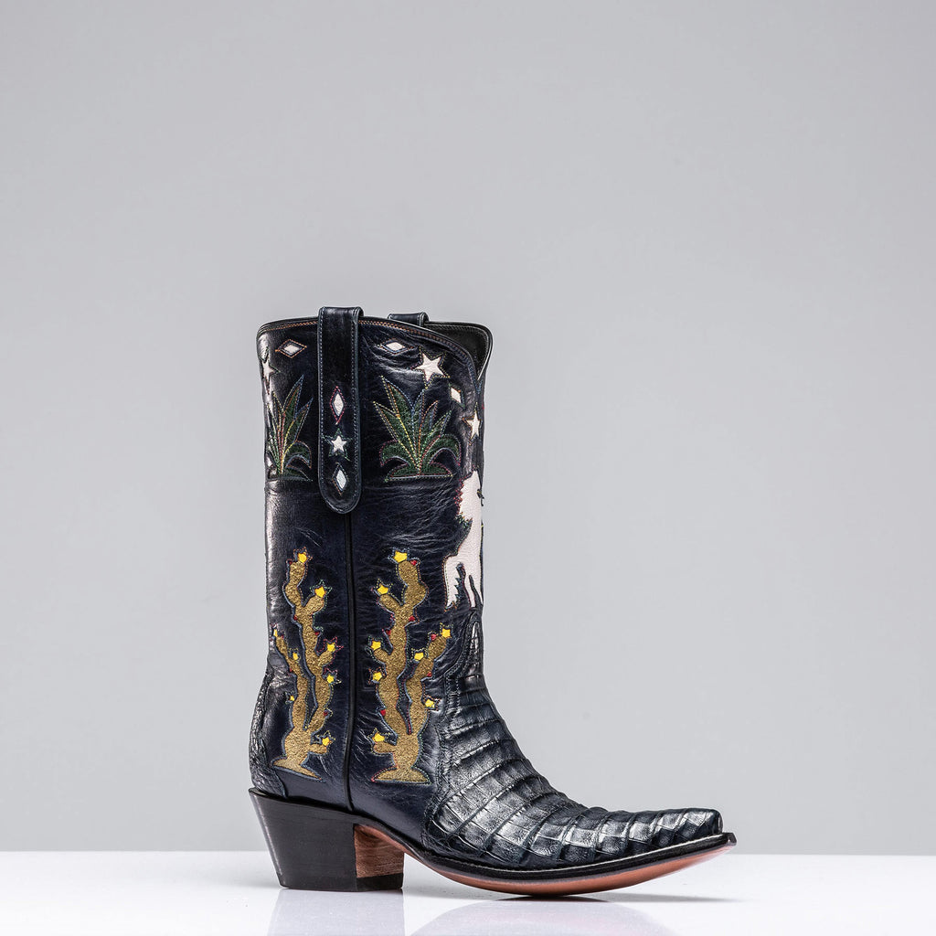 Inlaid Western Boot In Navy | Ladies - Cowboy Boots