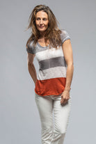 Round S/S Top In Stripes Silver, Tangerine, White | Ladies - Tops | Gilda Midani