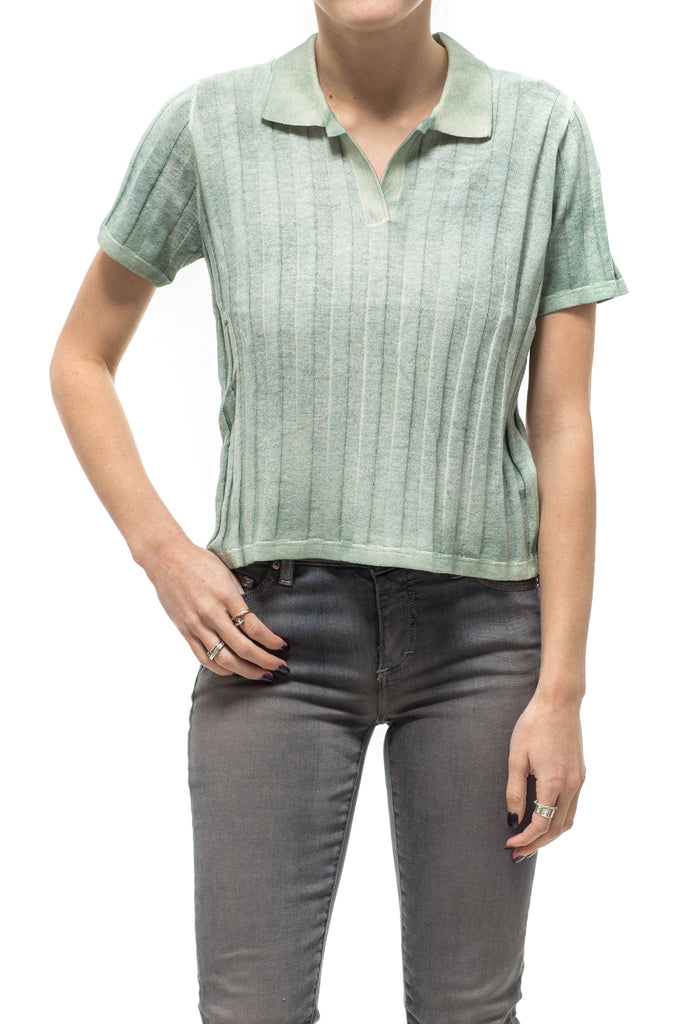 Ivy Ribbed Polo In Celery | Ladies - Tops