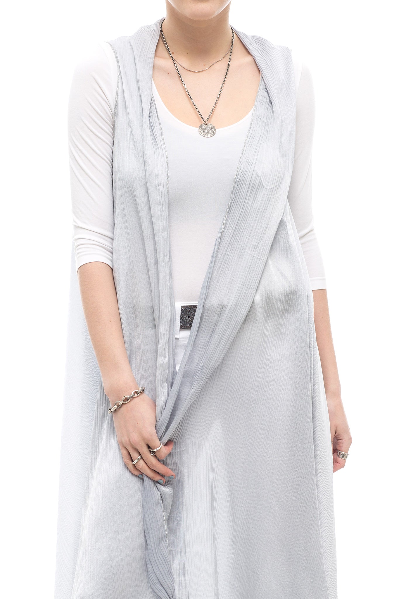 Crete Silk Shawl Vest in Slate Grey | Ladies - Sweaters | Avant Toi