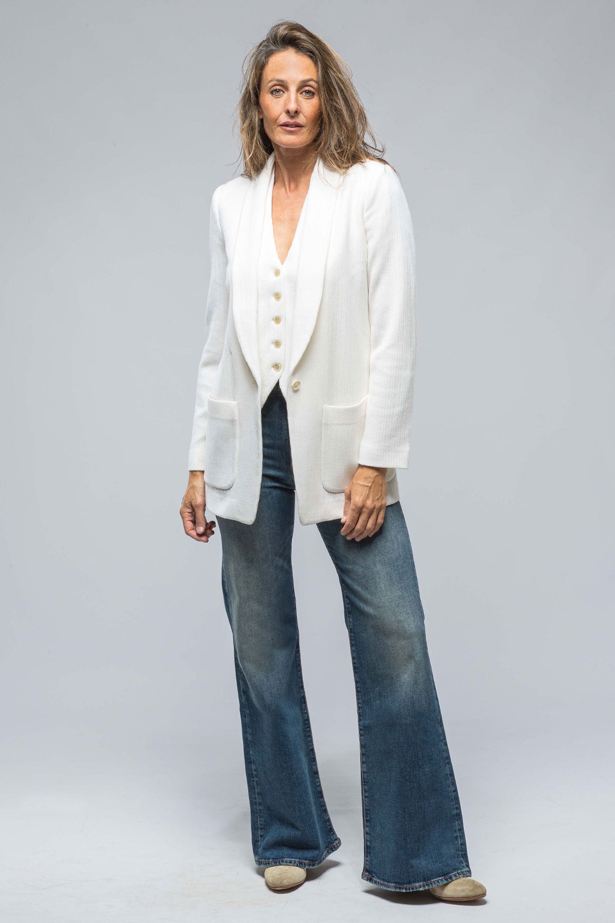 Tallia Pinstripe Rib Blazer In Milk White | Ladies - Tailored - Jackets | Nells Nelson