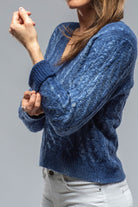Perla Braided V-Neck Pullover In Denim | Ladies - Sweaters | Avant Toi