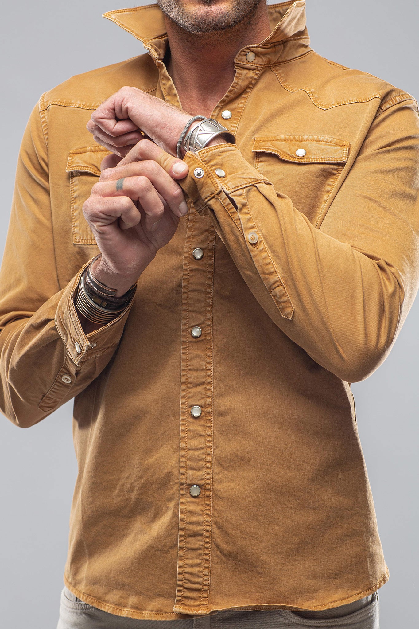 Cassidy Snap Shirt In Gold | Mens - Shirts | Axels Premium Denim