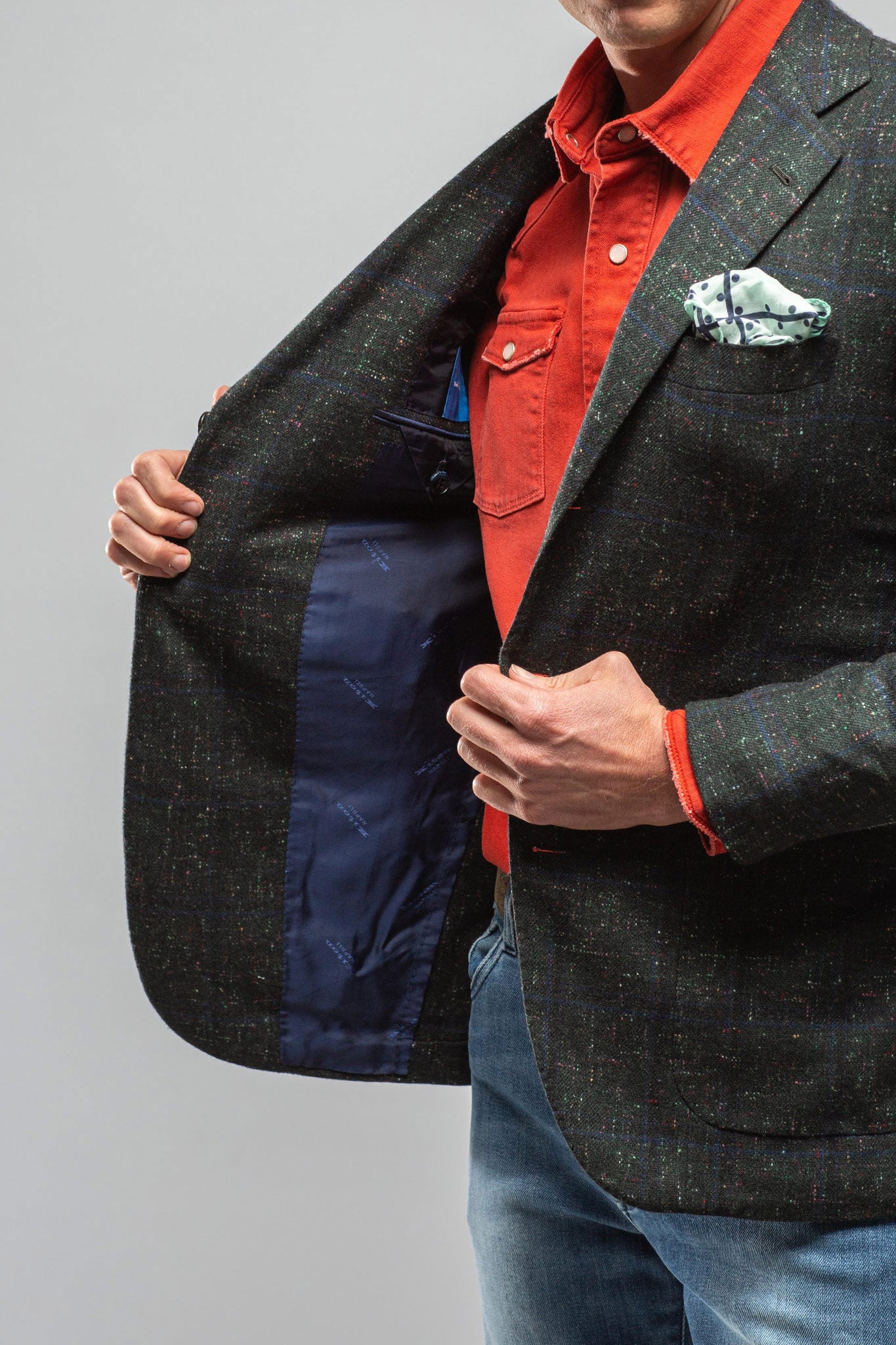 Meloni Cashmere Jacket In Green With Multi Donegal | Mens - Tailored - Sport Coats | Kiton