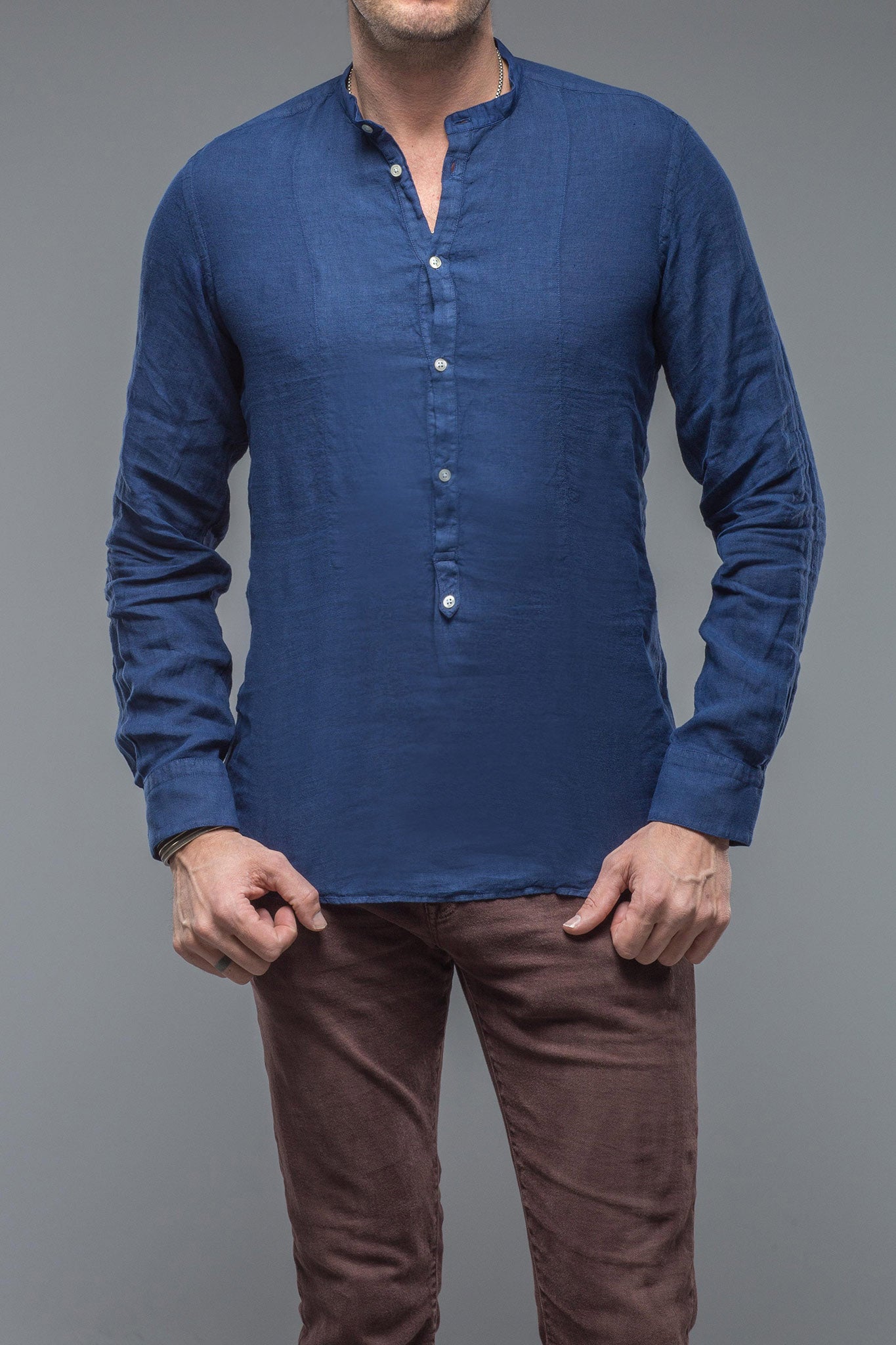 Bianco Banded Linen Jersey | Mens - Shirts | Massimo Alba