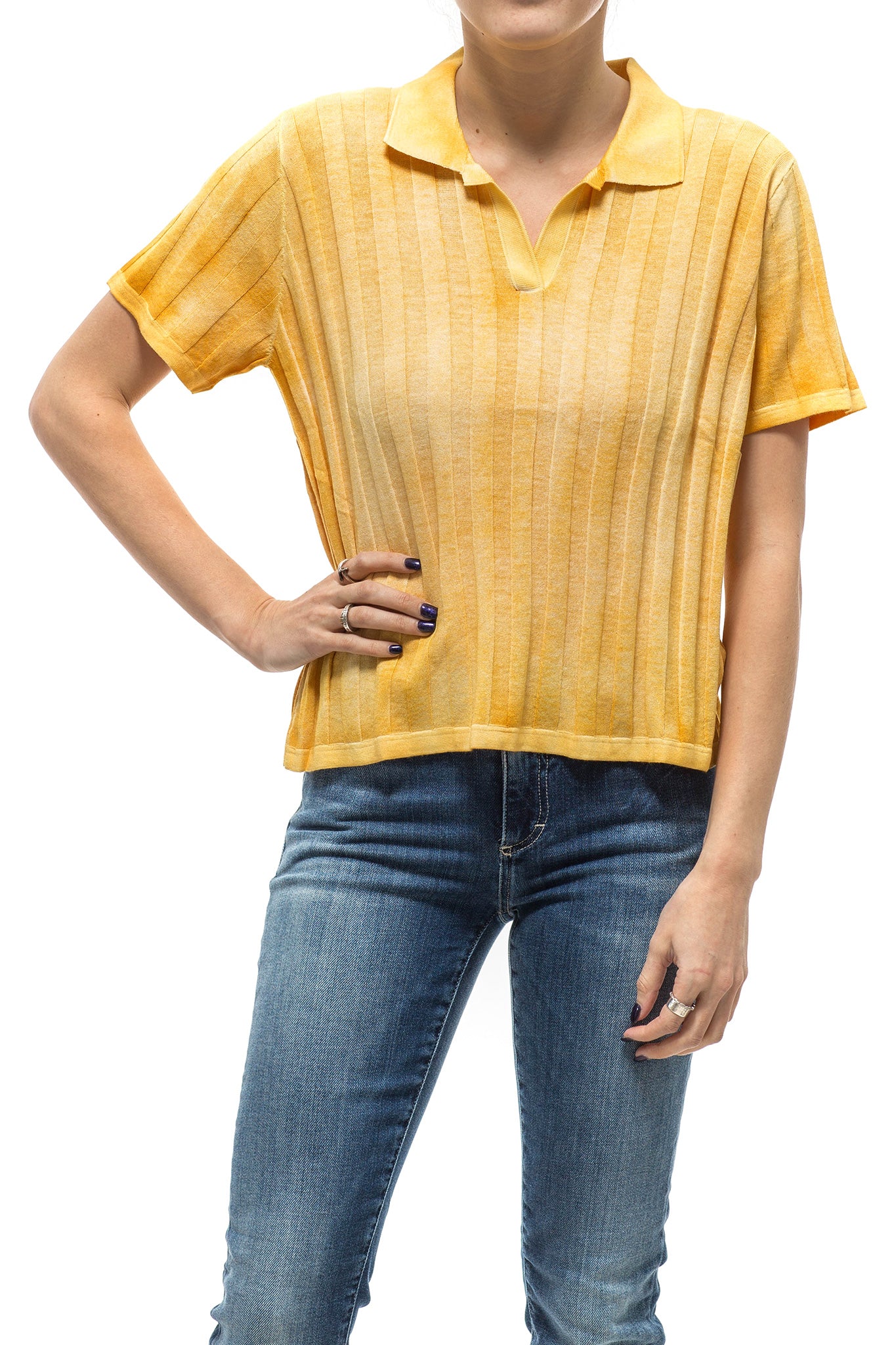 Ivy Ribbed Polo In Yellow | Ladies - Tops | Avant Toi