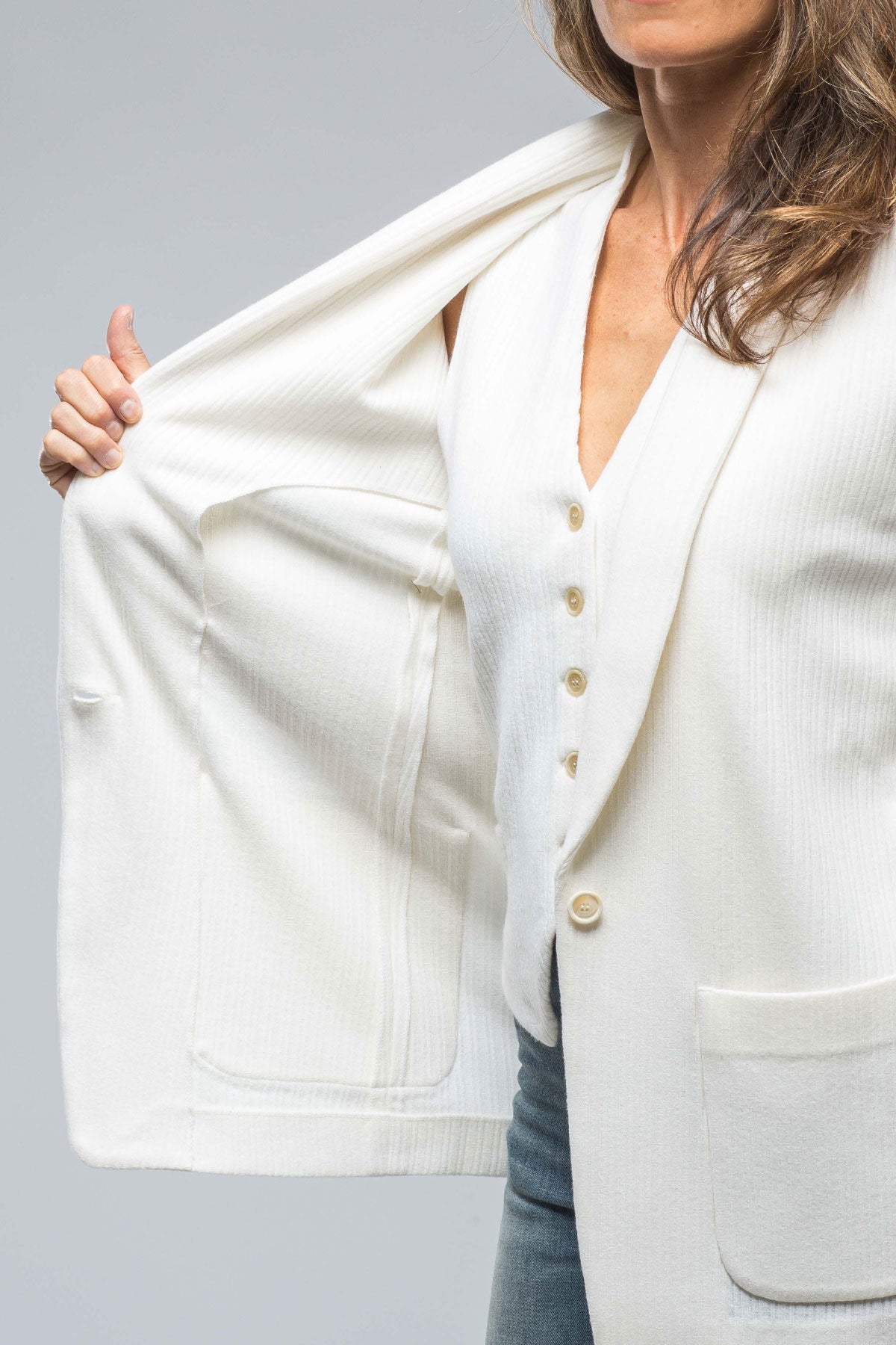 Tallia Pinstripe Rib Blazer In Milk White | Ladies - Tailored - Jackets | Nells Nelson