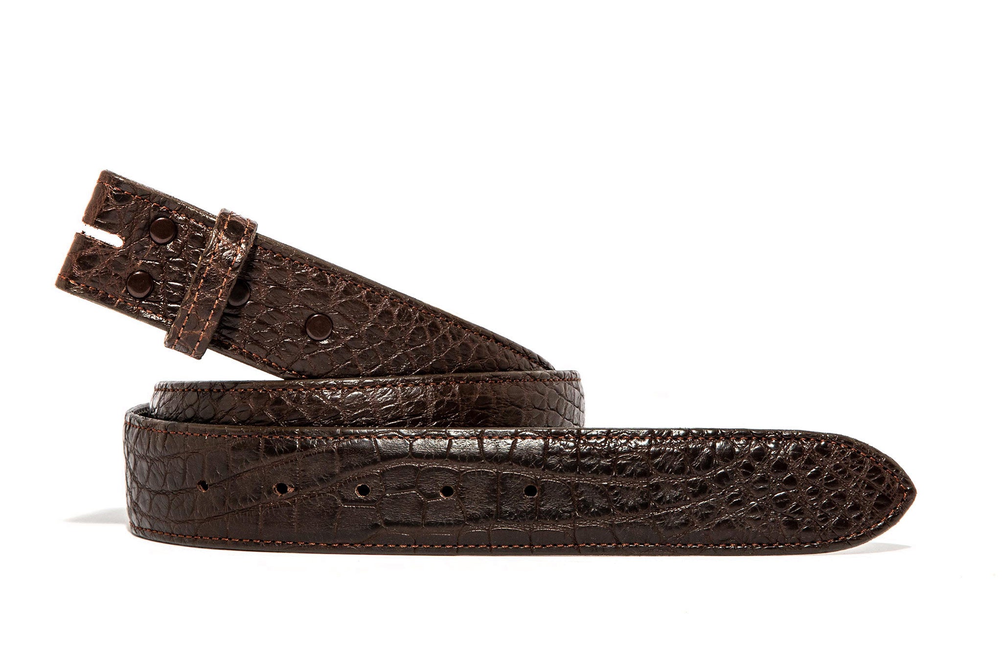 Chacon Chocolate Alligator Matte Strap Belts And Buckles - Belts
