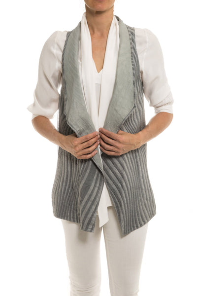 Dune Kalahari Leather/Chiffon Vest in Pearl Ladies - Tops