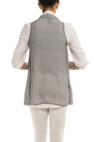 Dune Kalahari Leather/Chiffon Vest in Pearl Ladies - Tops
