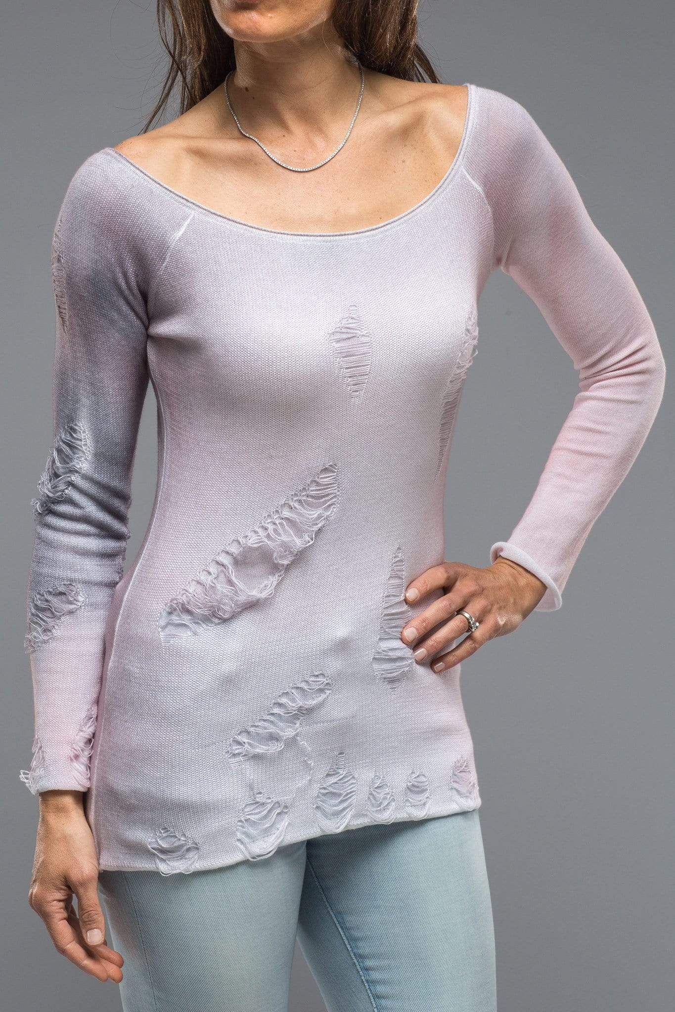 Silvia Knit Top With Distressed Details In Smokey Rose | Ladies - Sweaters | Dune