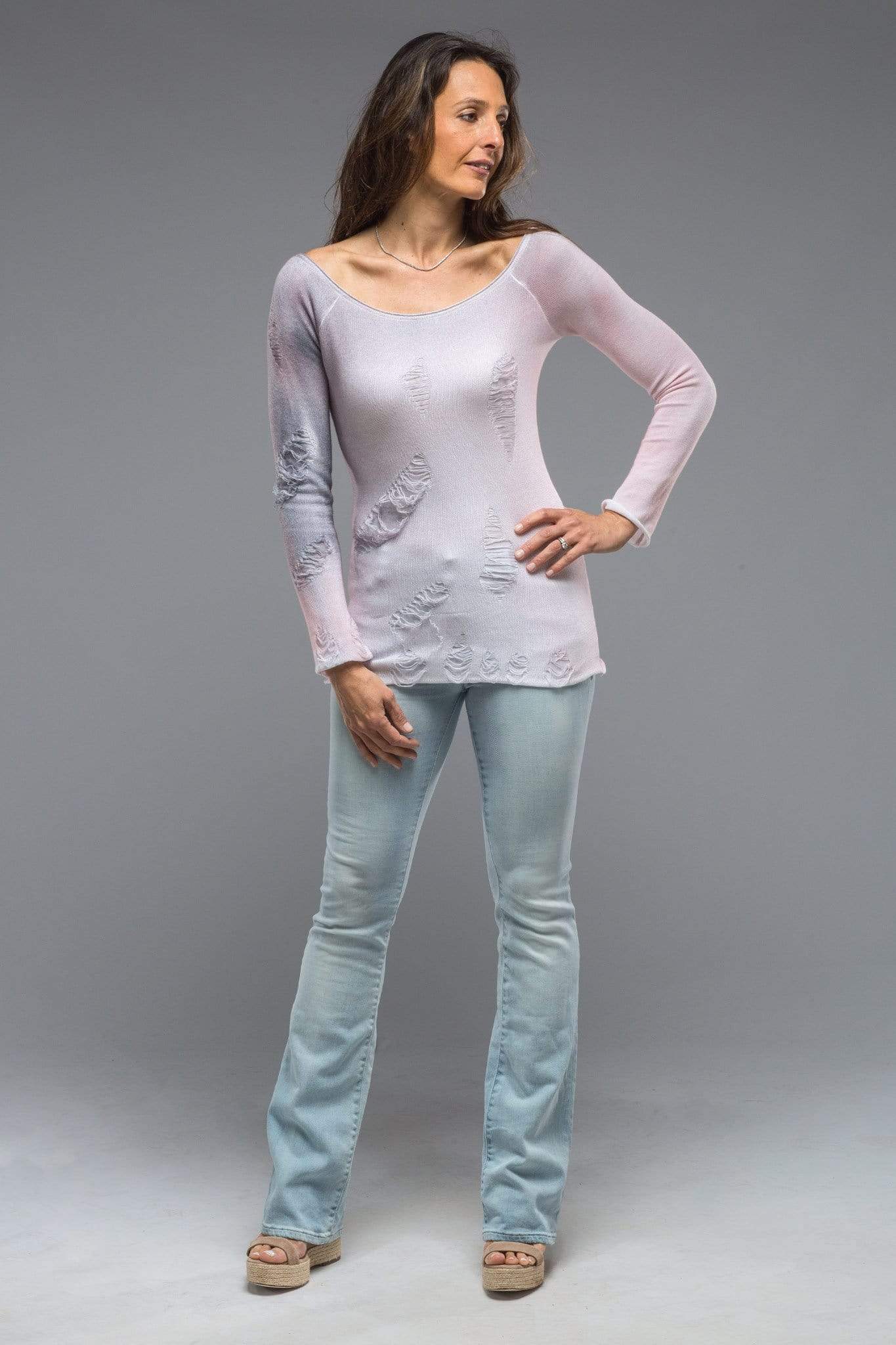 Silvia Knit Top With Distressed Details In Smokey Rose | Ladies - Sweaters | Dune