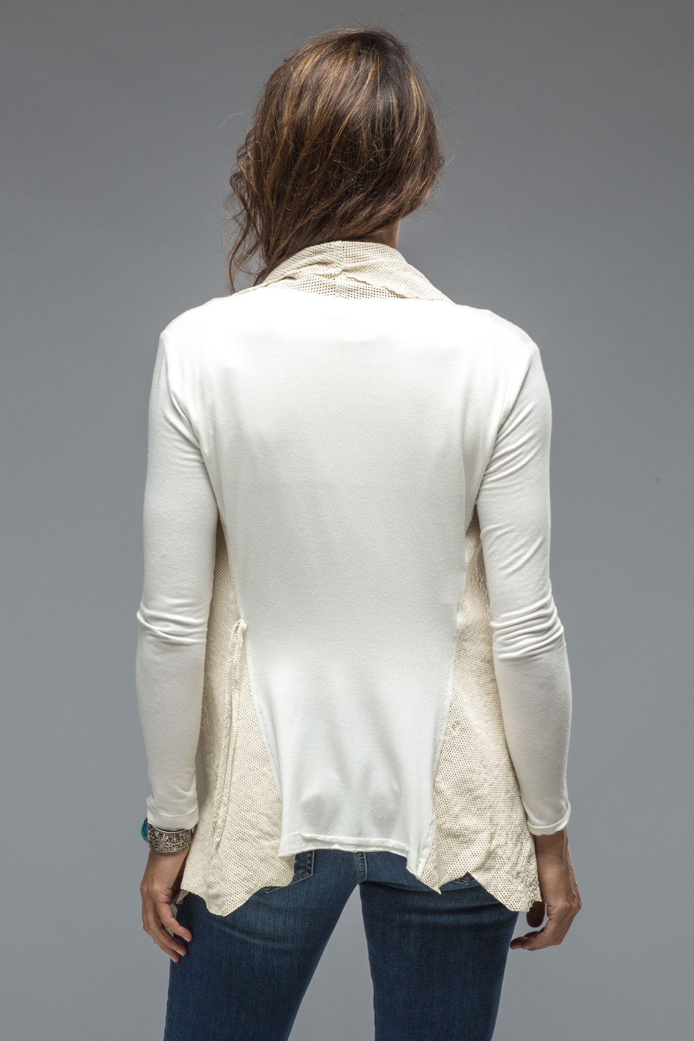 Tori Perforated Jersey Cardigan In White | Ladies - Outerwear - Leather | Roncarati