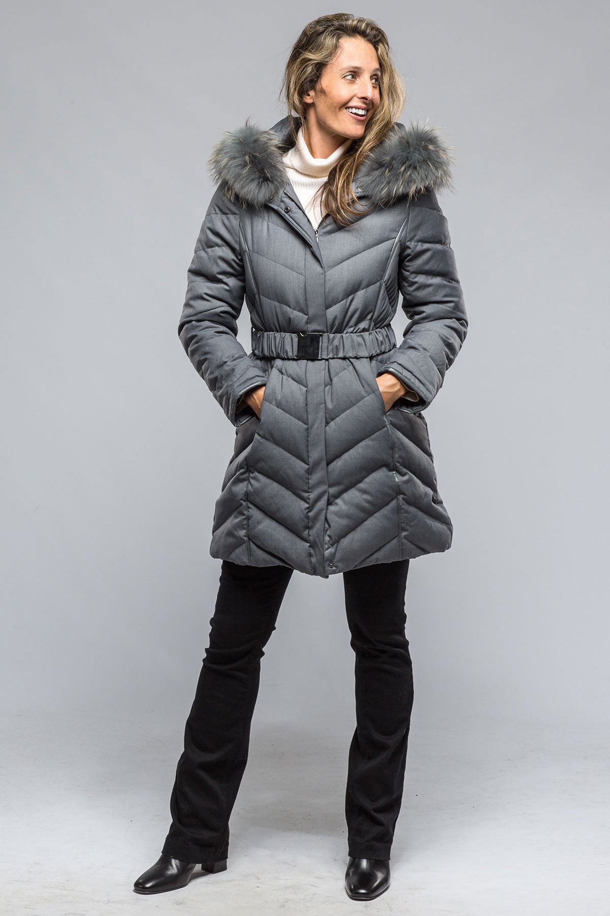 Warehouse grey fur clearance coat