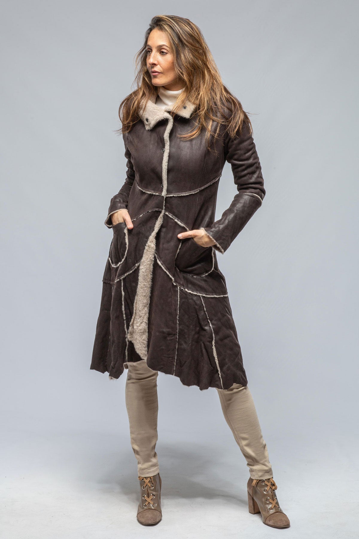Nevica A-Line Hooded Shearling In Beige | Ladies - Outerwear - Shearling | Roncarati