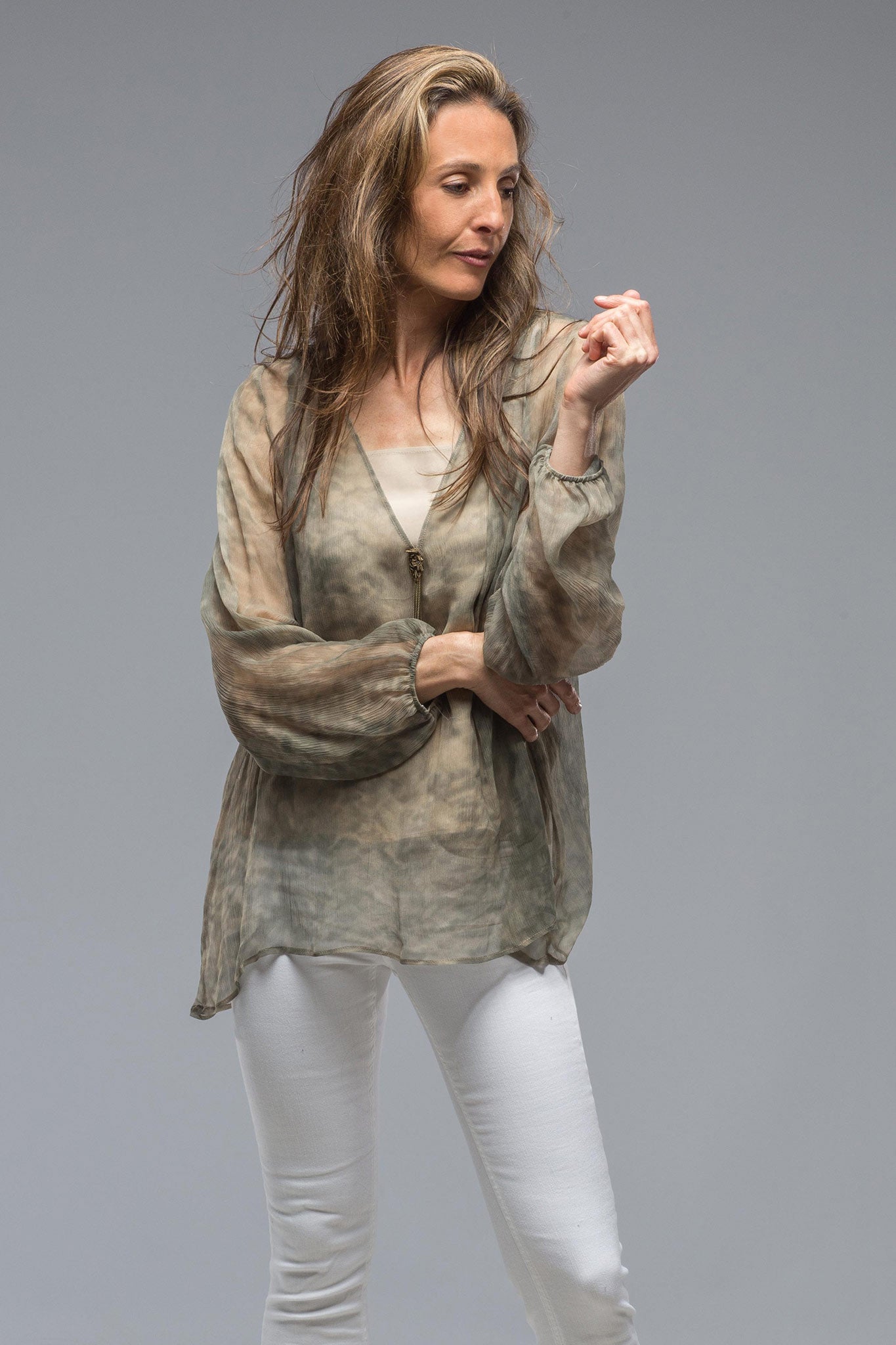 Giselle Shirt W/ Taupe Cami In Green Print | Ladies - Blouses | T.ba