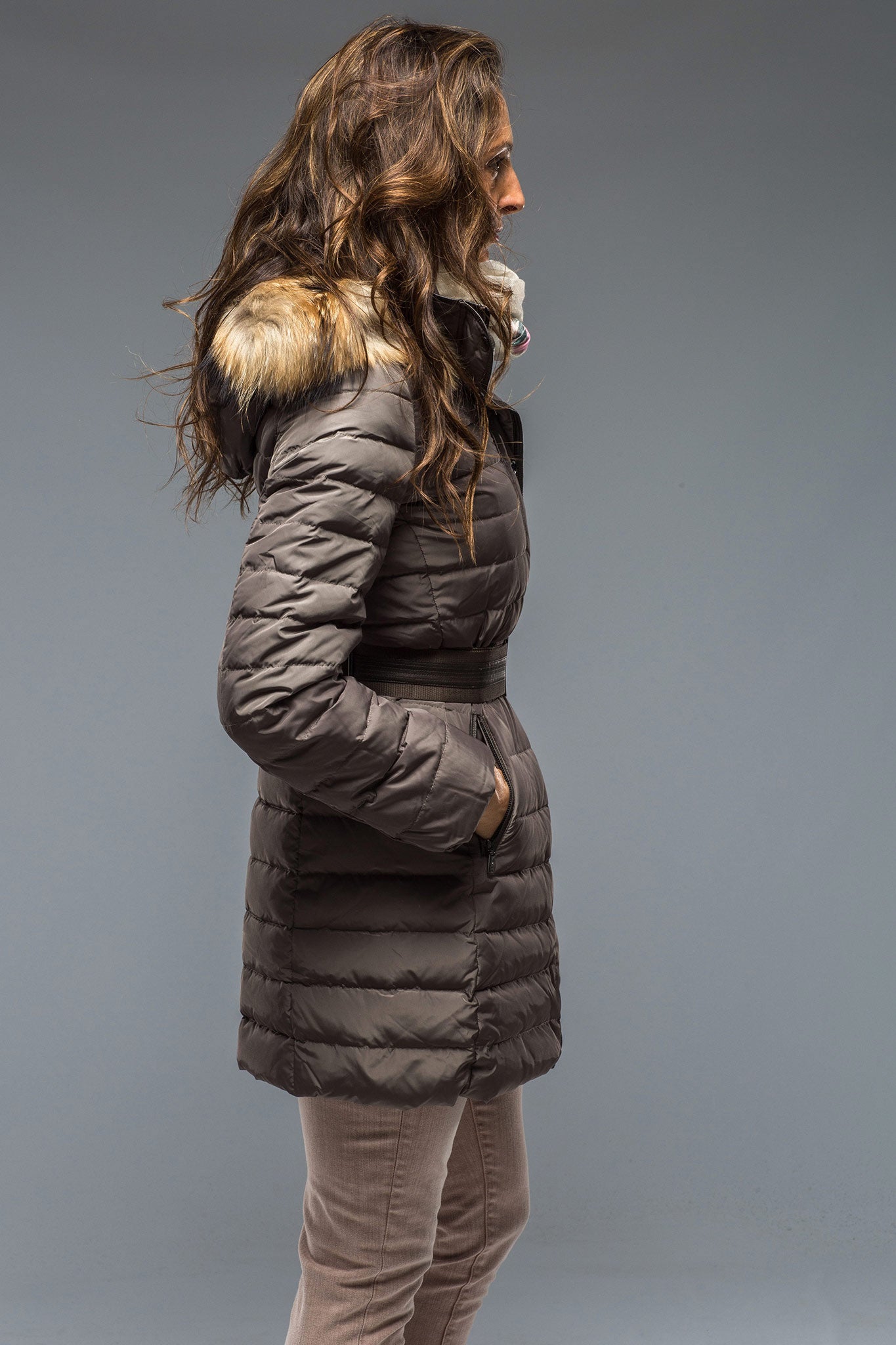 Gimo's Thalia Long Down Coat In Metalic Warehouse - Ladies - Outerwear - Cloth