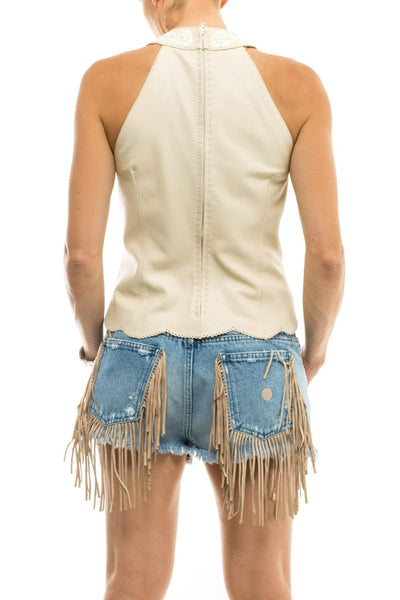 Gossamer Wings Primrose Leather Halter W/ Lace and Crystals Ladies - Blouses