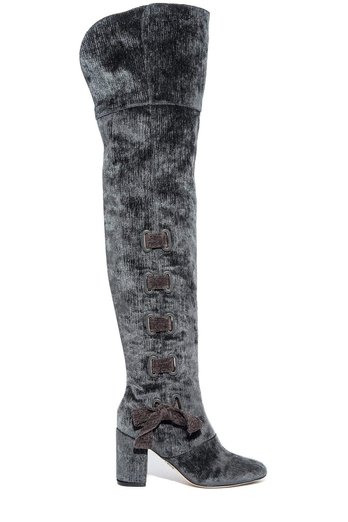 Rodo Mercedes Tall Velvet Boot w/ Foldable Flap - Steel Grey | Ladies - European Boots