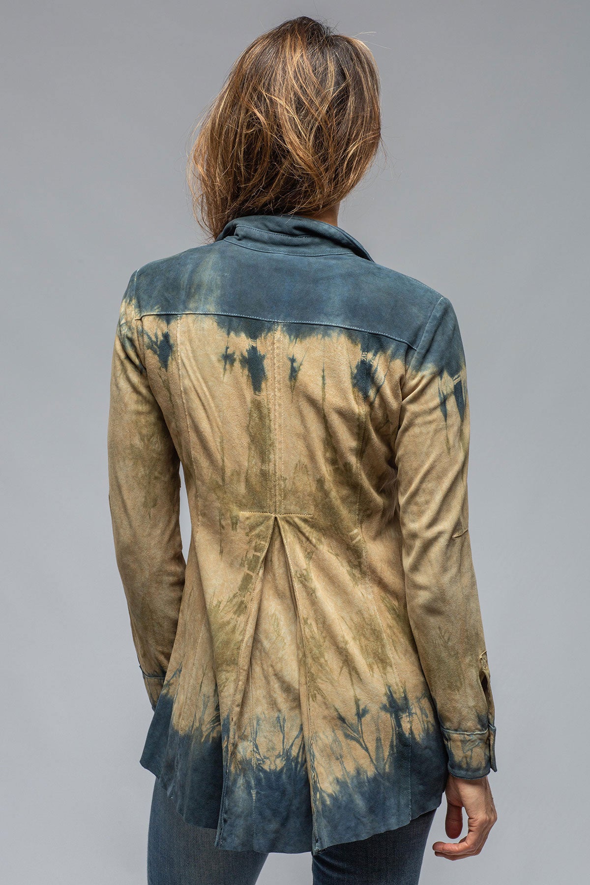 Roncarati Olivia Canyon Tie Dye Long Suede Shirt Ladies - Outerwear - Leather