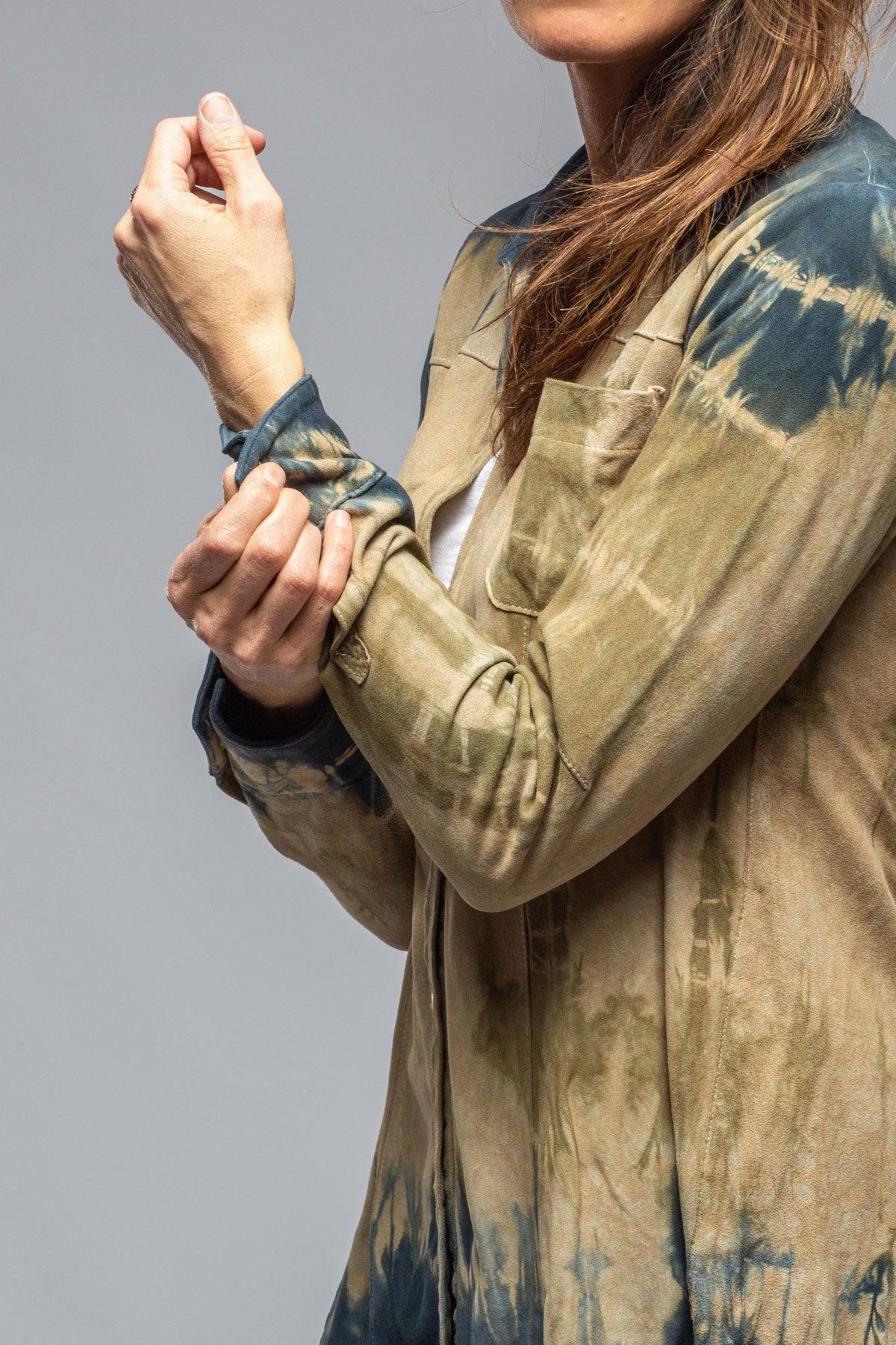 Roncarati Olivia Canyon Tie Dye Long Suede Shirt Ladies - Outerwear - Leather