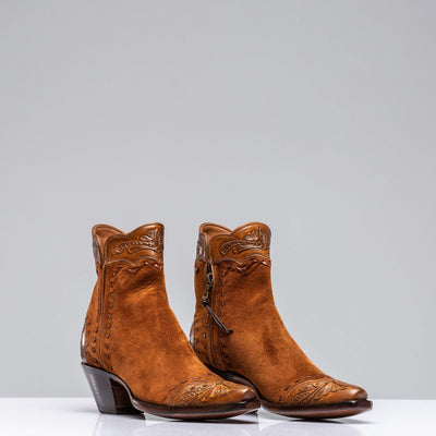 Stallion Boots Hand Tooled Calfskin on Suede Zorro Ladies - Cowboy Boots