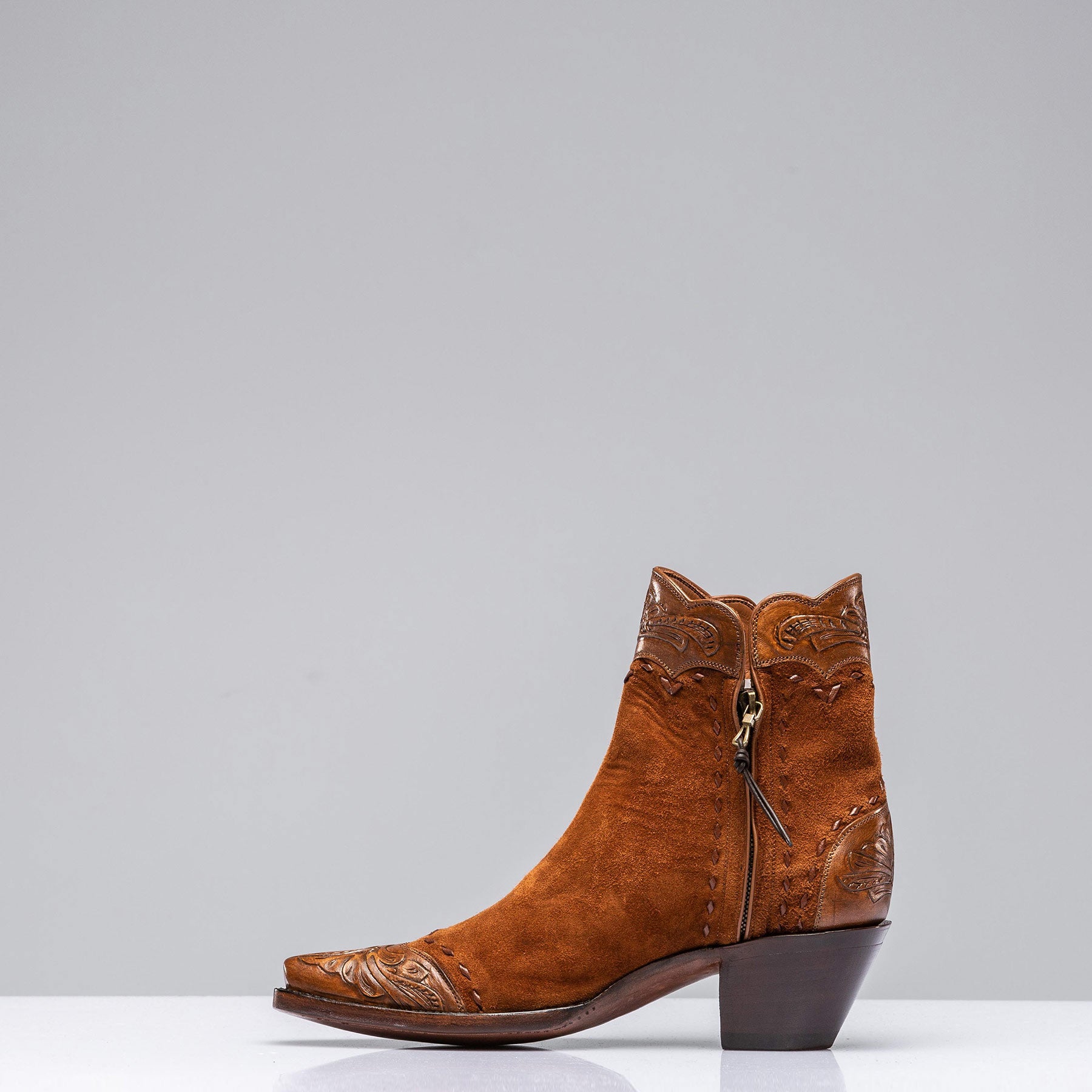 Stallion Boots Hand Tooled Calfskin on Suede Zorro Ladies - Cowboy Boots