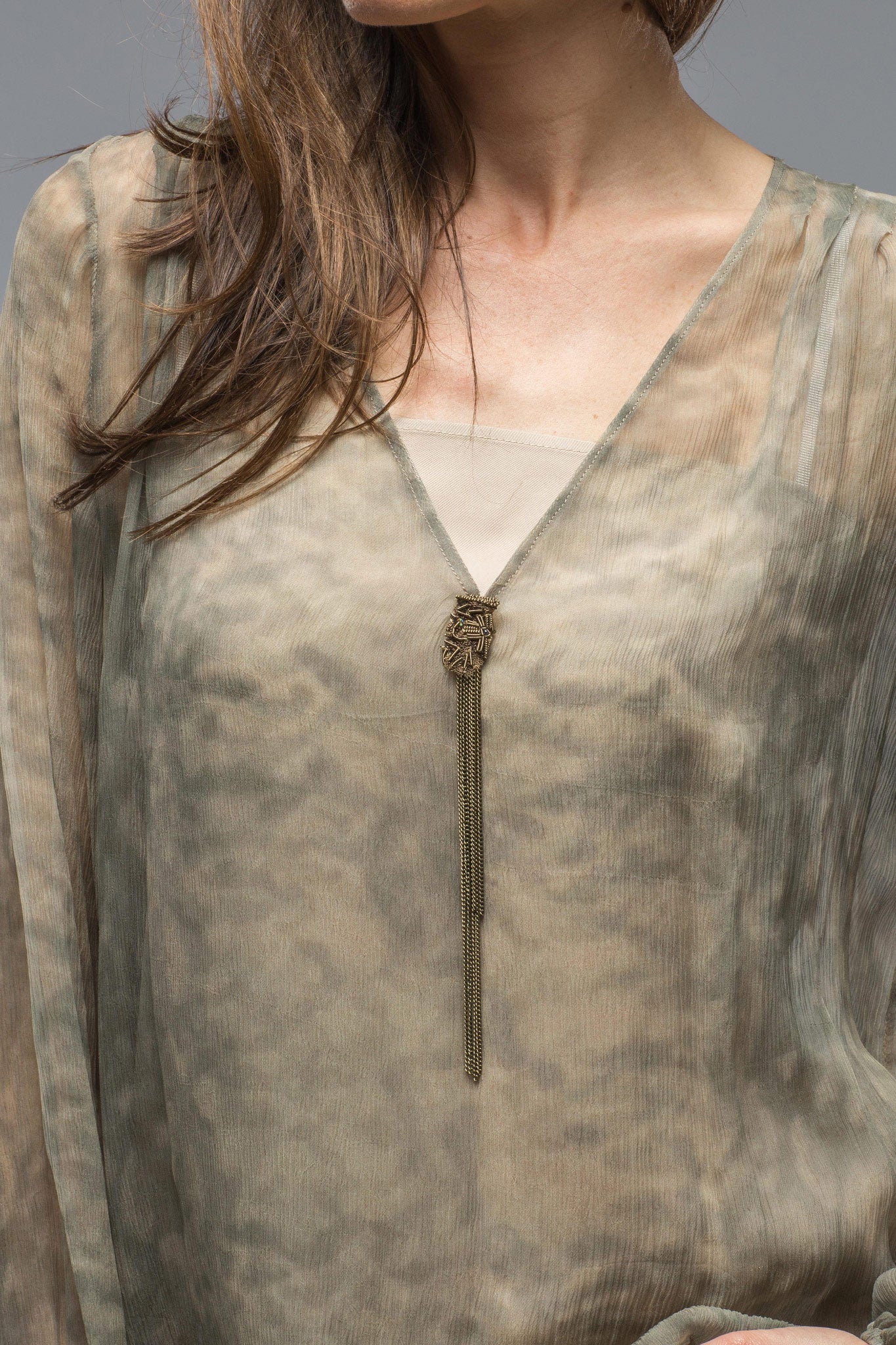 T.ba Giselle Shirt W/ Taupe Cami In Green Print Ladies - Blouses