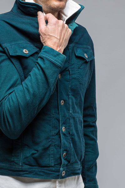 Teleria Zed Walker Moleskin Jean Jacket In Petrolio/Blue Mens - Outerwear - Overshirts