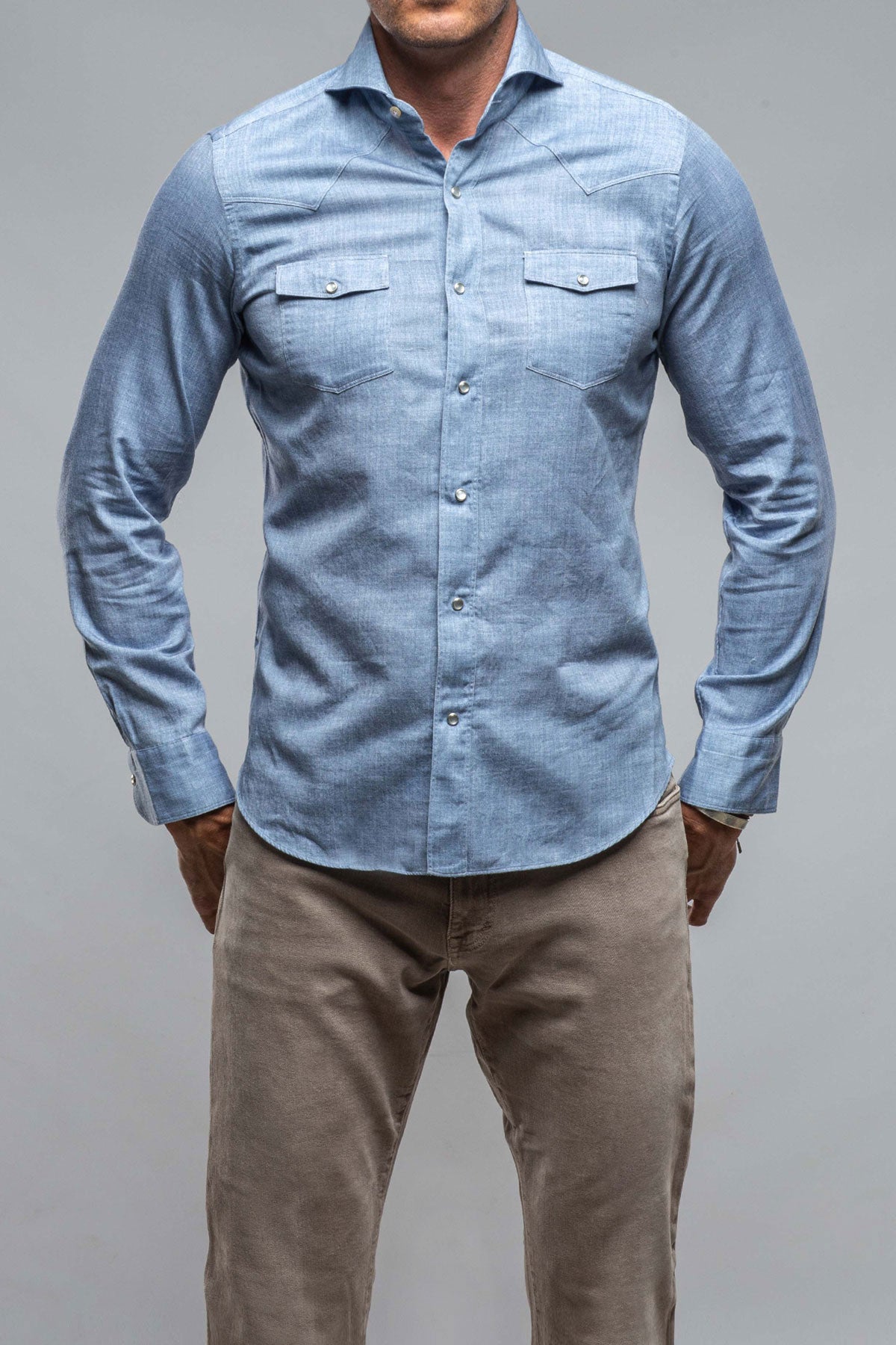 Wyatt Western Snap Shirt In Blue | Mens - Shirts - Outpost | Giannetto Portofino
